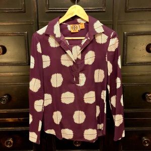 TORY BURCH cotton collared v-neck tunic top